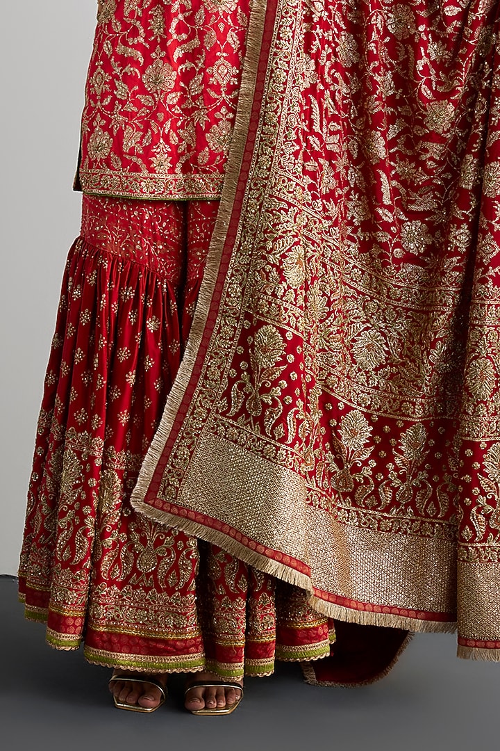 Red Silk Satin Gharara Set by Ri Ritu Kumar at Pernia's Pop Up Shop