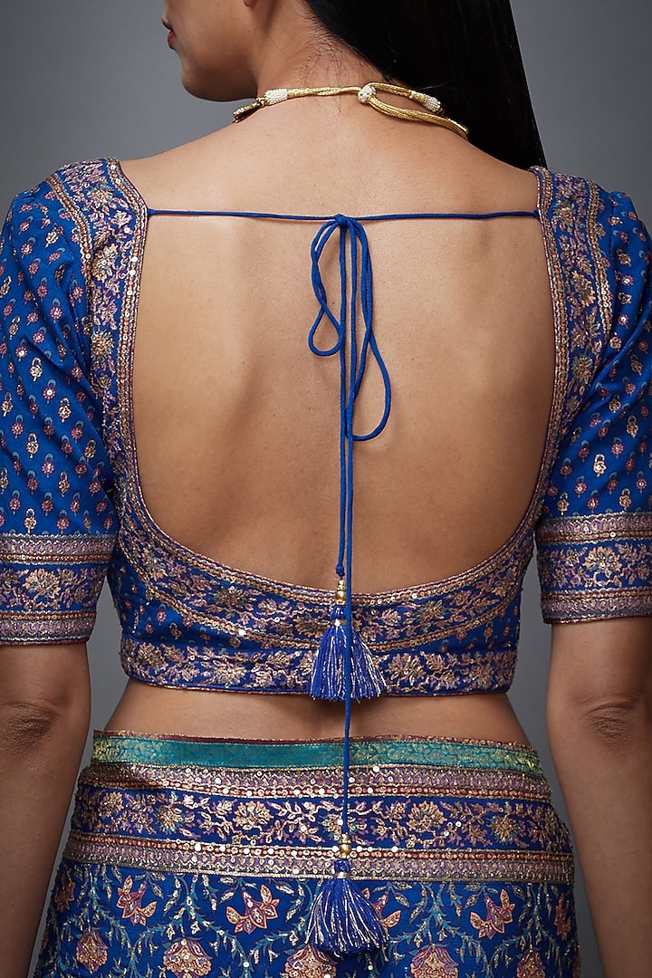 Blue & Pink Chinon Silk Aari Embroidered & Printed Bridal Saree Set by Ri Ritu Kumar at Pernia's Pop Up Shop