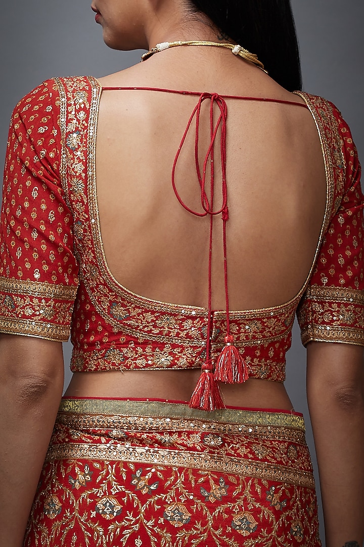 Rust & Beige Printed Embroidered Bridal Saree Set by Ri Ritu Kumar at Pernia's Pop Up Shop