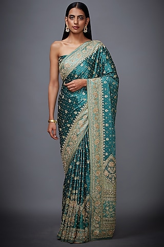 Khaki Green Embroidered Saree Set by Ri Ritu Kumar