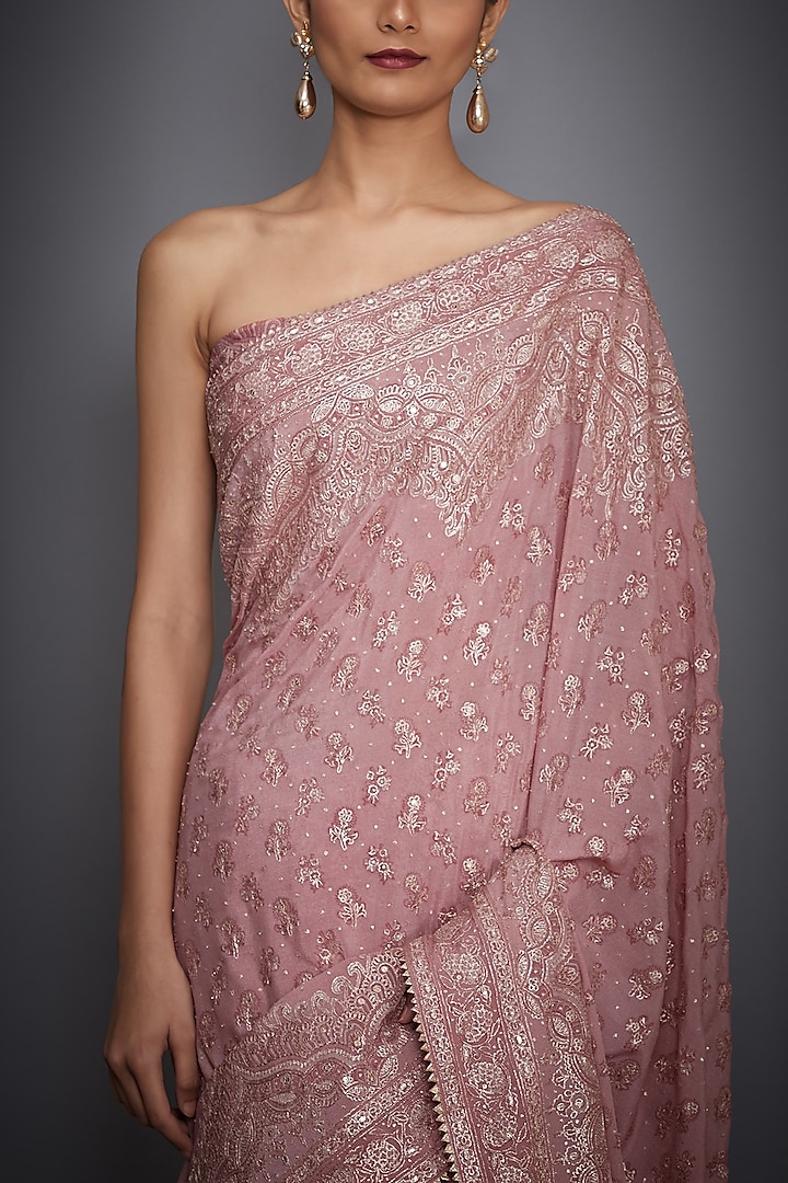 Rose Pink Hand Embroidered Bridal Saree Set by Ri Ritu Kumar at Pernia's Pop Up Shop