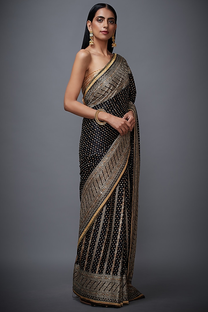 Black & Beige Aari Embroidered Bridal Saree Set by Ri Ritu Kumar at Pernia's Pop Up Shop