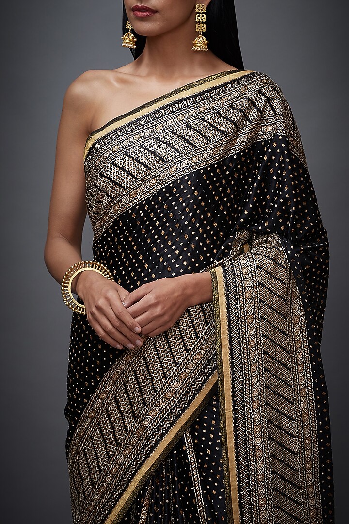 Black & Beige Aari Embroidered Bridal Saree Set by Ri Ritu Kumar at Pernia's Pop Up Shop