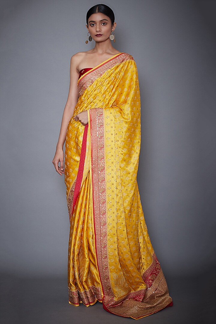Yellow & Red Hand Embroidered Saree Set by Ri Ritu Kumar