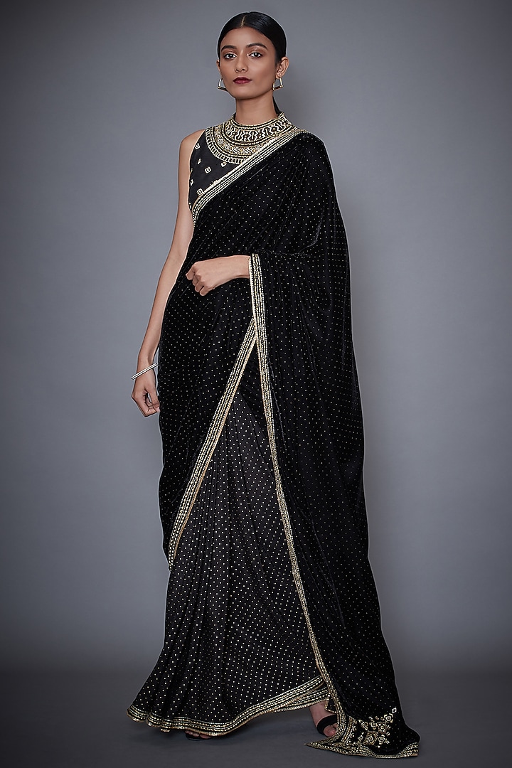 Black Embroidered Velvet Saree Set by Ri Ritu Kumar