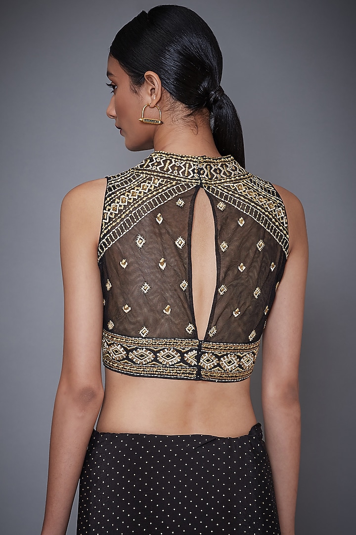 Black Embroidered Velvet Wedding Saree Set by Ri Ritu Kumar at Pernia's Pop Up Shop