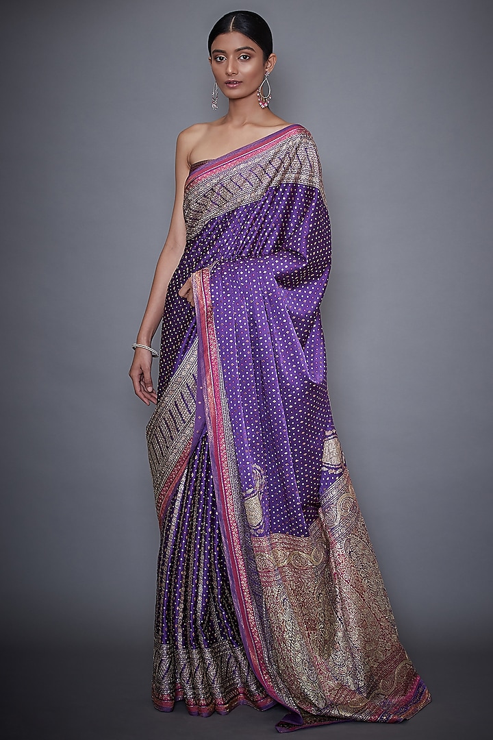 Purple & Pink Embroidered Saree Set by Ri Ritu Kumar
