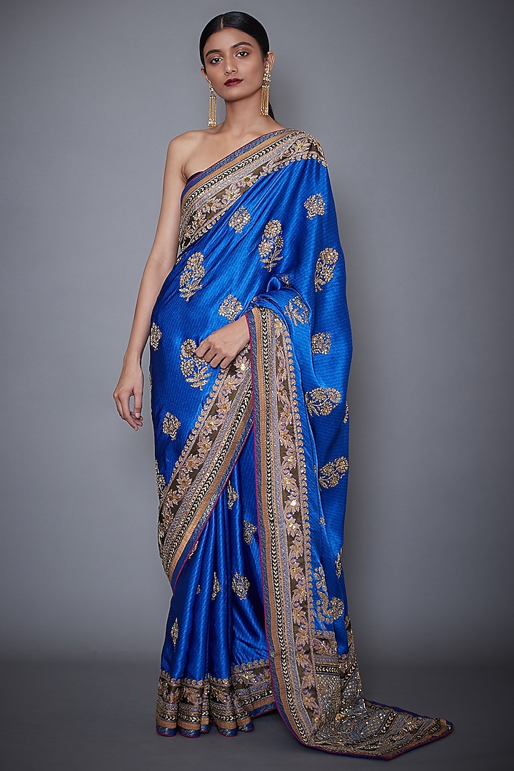 Royal Blue Embroidered Saree Set by Ri Ritu Kumar