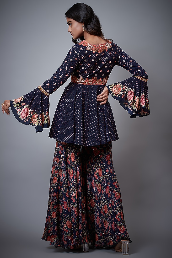 Navy Machine & Hand Embroidered Jacket Set by Ri Ritu Kumar at Pernia's Pop Up Shop