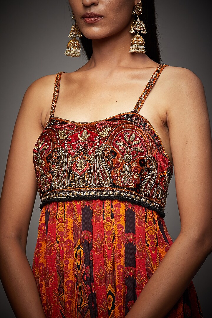 Multi-Colored Rayon Crepe Embroidered & Printed Cocktail Dress by Ri Ritu Kumar at Pernia's Pop Up Shop