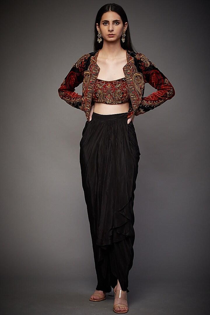 Black Hand Embroidered Jacket With Skirt Set by Ri Ritu Kumar at Pernia's Pop Up Shop