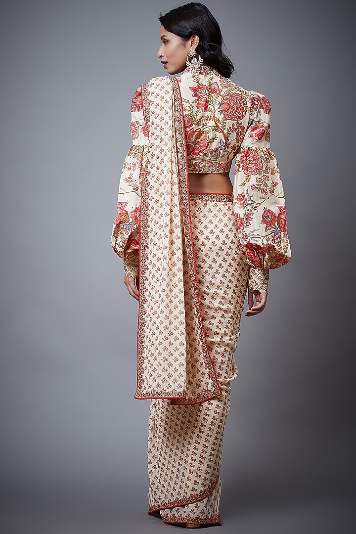 Cream Embroidered & Printed Wedding Saree Set by Ri Ritu Kumar at Pernia's Pop Up Shop