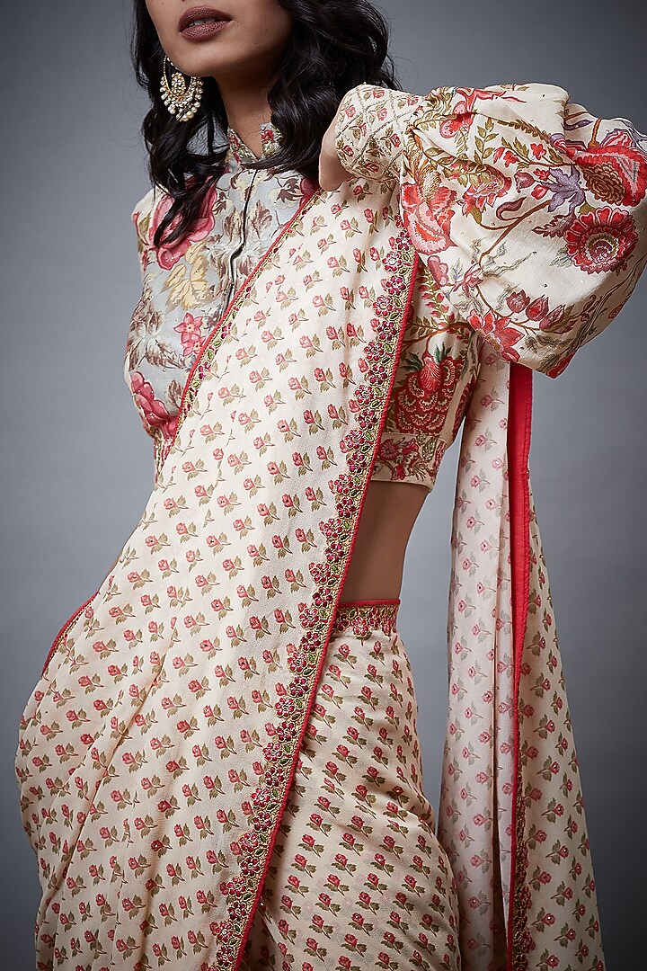 Cream Embroidered & Printed Wedding Saree Set by Ri Ritu Kumar at Pernia's Pop Up Shop