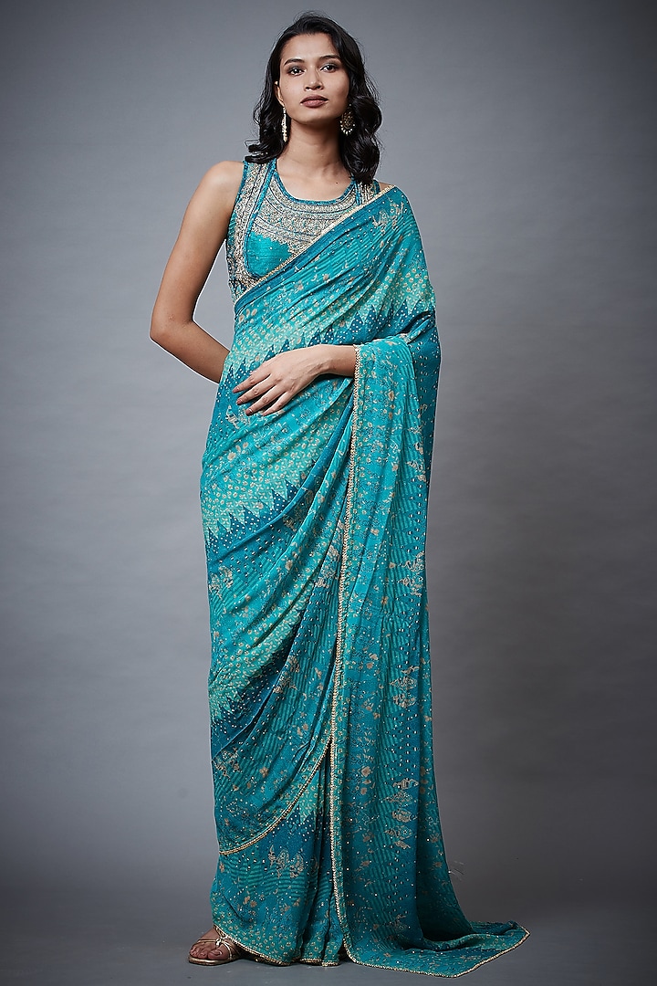 Emerald Viscose Printed Saree Set by Ri Ritu Kumar