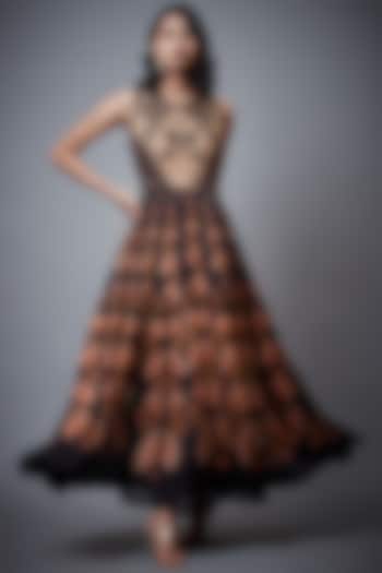 Black & Rust Tropical Printed Dress by Ri Ritu Kumar