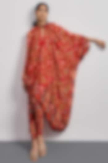 Red Burgundy Viscose Chinon Printed Kurta Set by Ri Ritu Kumar at Pernia's Pop Up Shop