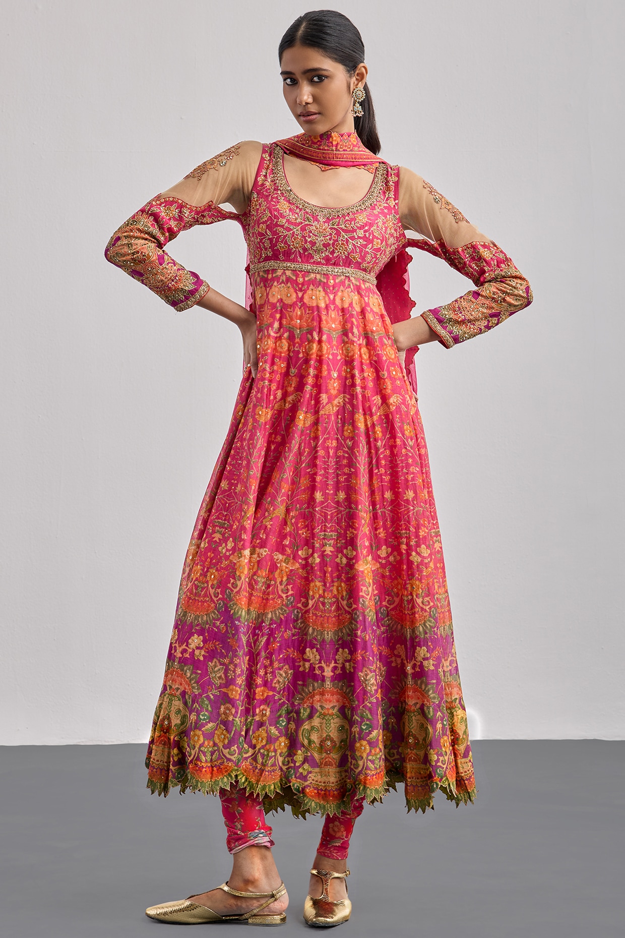 Ri Ritu Kumar Fuchsia Silk Chanderi Printed Kurta Set