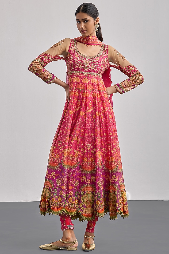 Fuchsia Silk Chanderi Printed Kurta Set by Ri Ritu Kumar at Pernia's Pop Up Shop