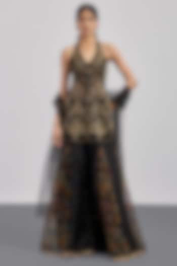 Black Silk Chanderi Gharara Set by Ri Ritu Kumar at Pernia's Pop Up Shop