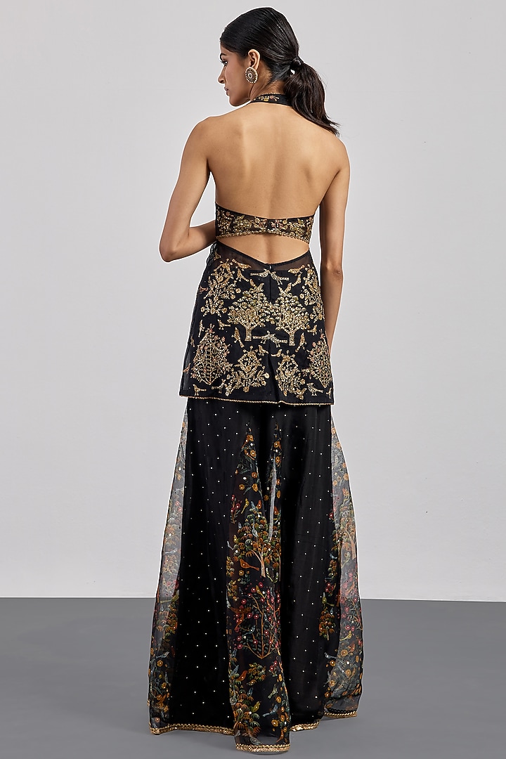 Black Silk Chanderi Gharara Set by Ri Ritu Kumar at Pernia's Pop Up Shop