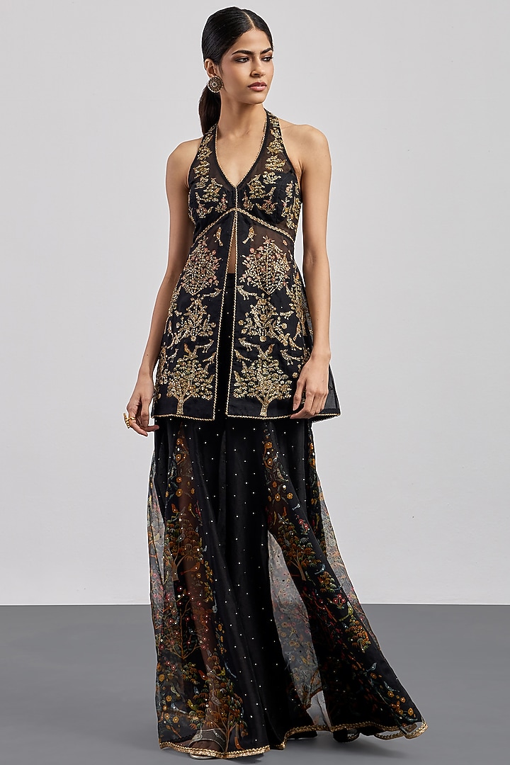 Black Silk Chanderi Gharara Set by Ri Ritu Kumar at Pernia's Pop Up Shop