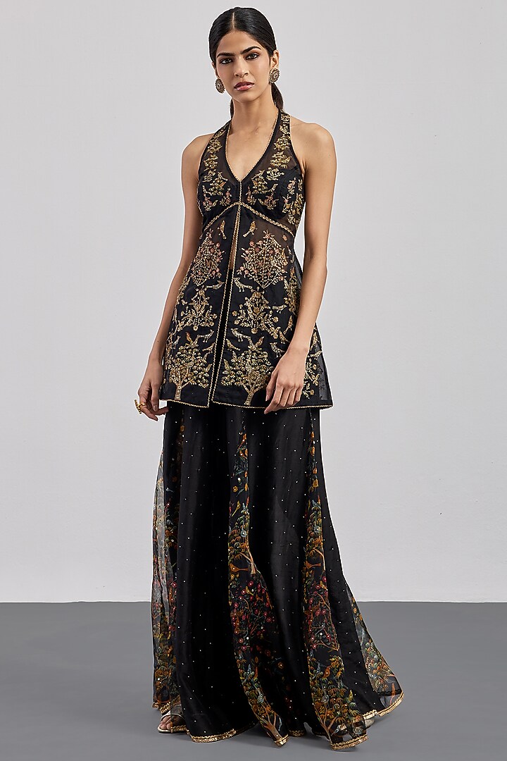 Black Silk Chanderi Gharara Set by Ri Ritu Kumar at Pernia's Pop Up Shop
