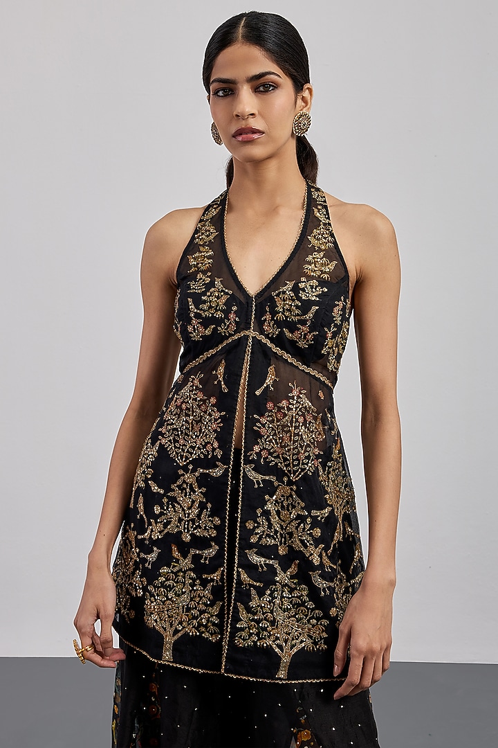 Black Silk Chanderi Gharara Set by Ri Ritu Kumar at Pernia's Pop Up Shop