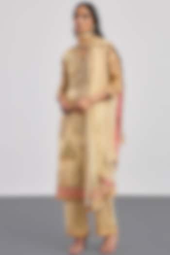 Beige Silk Organza Printed Kurta Set by Ri Ritu Kumar at Pernia's Pop Up Shop
