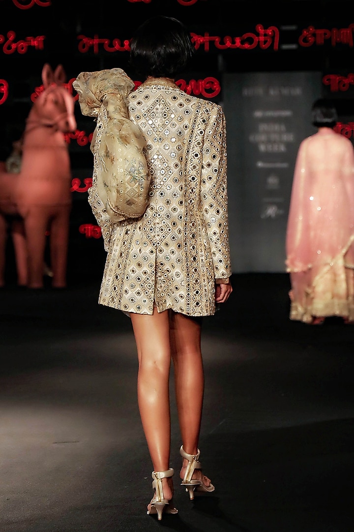 Ivory Silk Mirror Embroidered Jacket by Ri Ritu Kumar at Pernia's Pop Up Shop