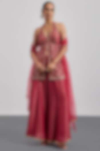 Pink Viscose Crushed Tissue Embroidered Kurta Set by Ri Ritu Kumar at Pernia's Pop Up Shop