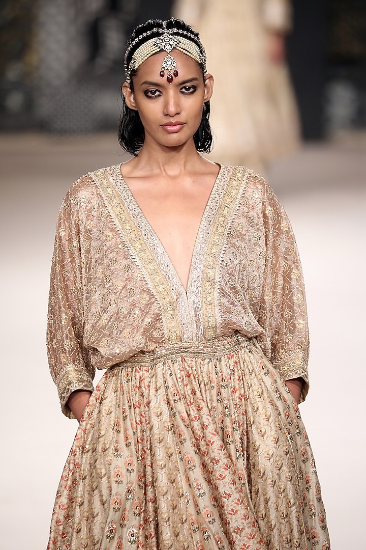 Gold Silk Rajwadi Blouse by Ri Ritu Kumar at Pernia's Pop Up Shop