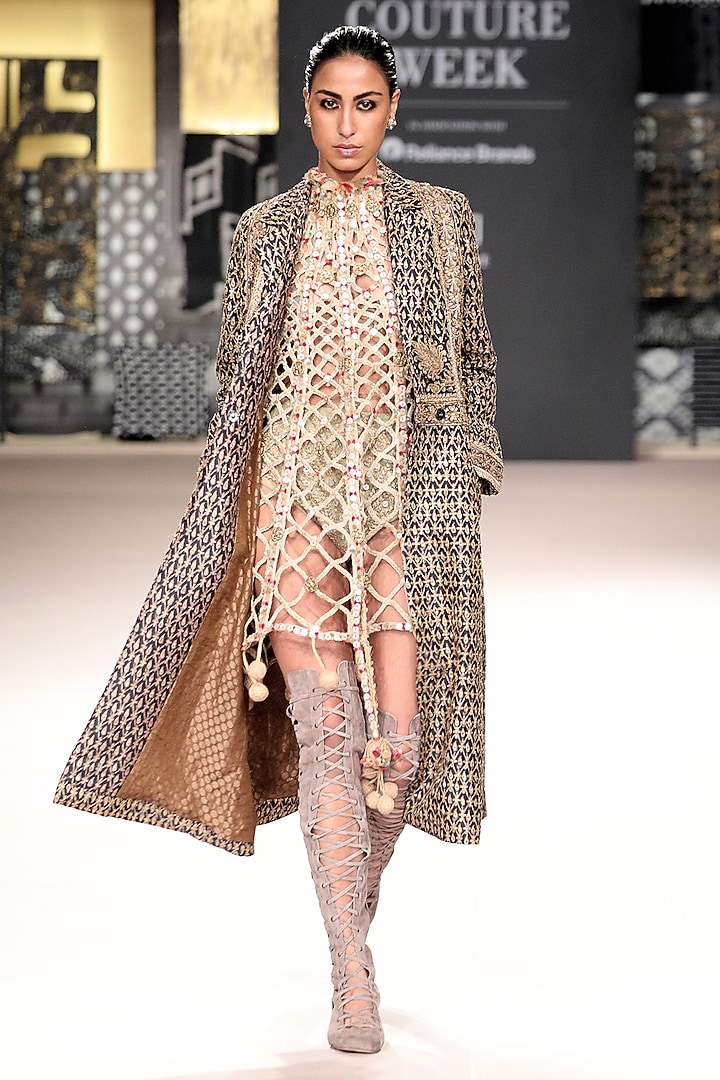 Black Mysore Dupion Jacket by Ri Ritu Kumar at Pernia's Pop Up Shop