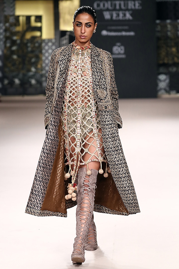 Black Mysore Dupion Jacket by Ri Ritu Kumar at Pernia's Pop Up Shop
