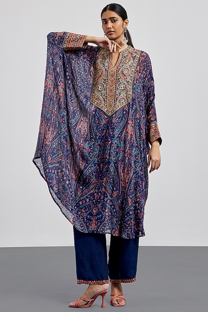 Blue Viscose Chinon Printed Kaftan Set by Ri Ritu Kumar at Pernia's Pop Up Shop