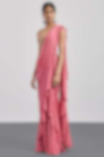 Rose Pink Viscose Draped Wedding Saree by Ri Ritu Kumar at Pernia's Pop Up Shop