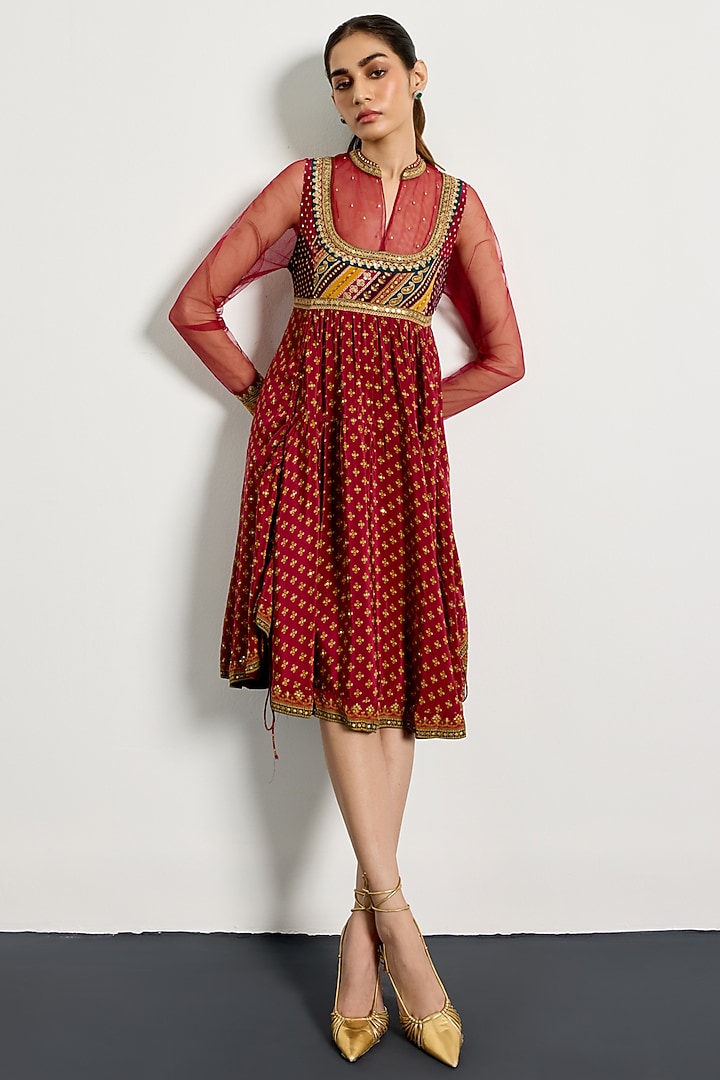 Multi-Colored Rayon Crepe Printed Midi Cocktail Dress by Ri Ritu Kumar at Pernia's Pop Up Shop
