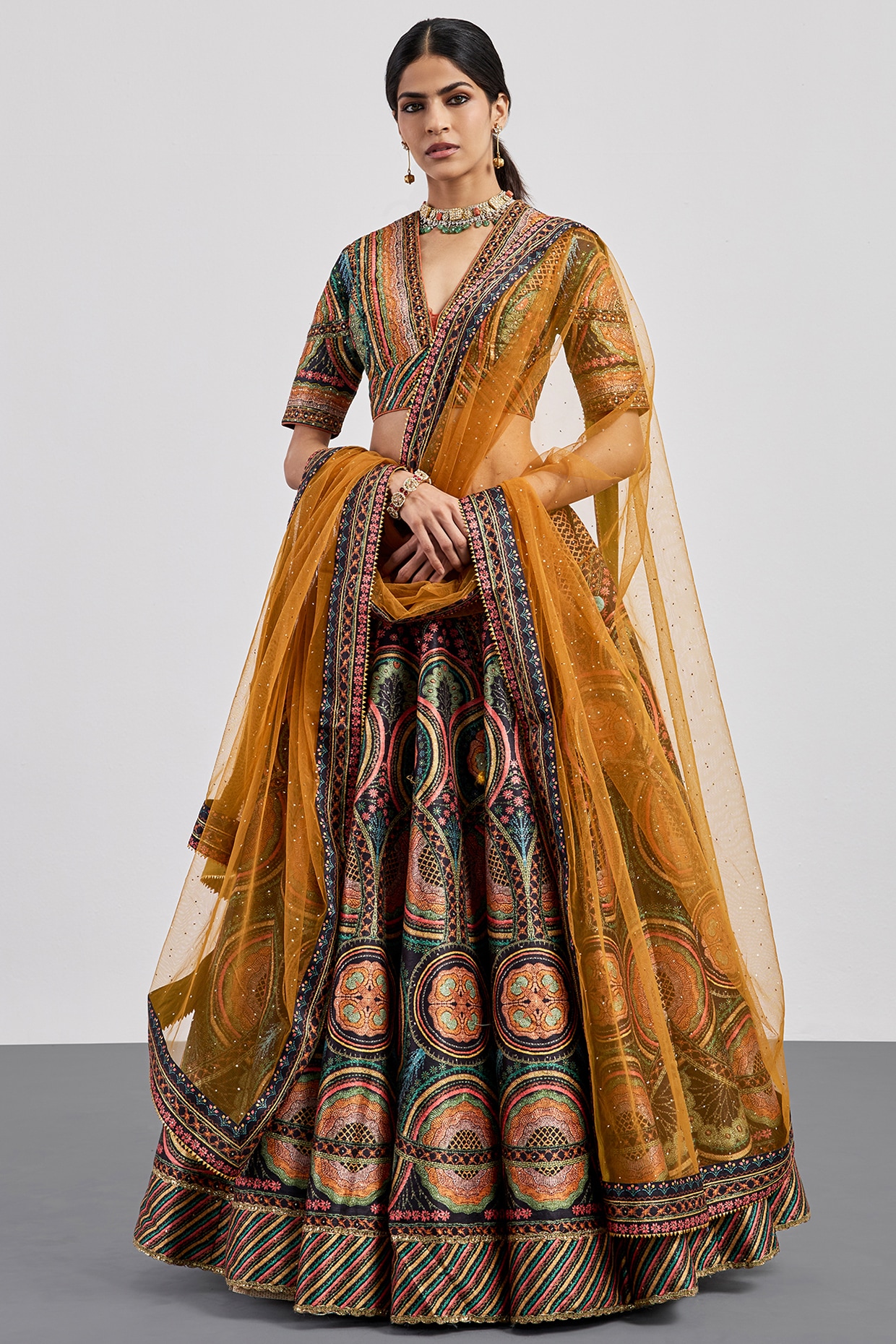 Ri Ritu Kumar Black Mysore Dupion Embroidered Lehenga Set