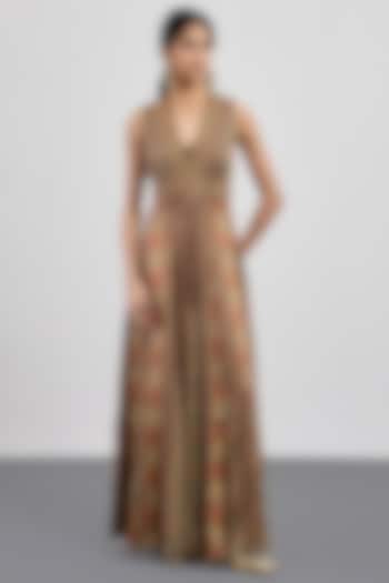 Khaki Pink Viscose Satin Printed Jumpsuit by Ri Ritu Kumar at Pernia's Pop Up Shop