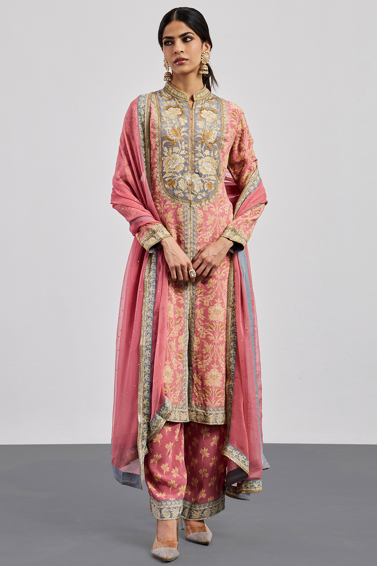 Ri Ritu Kumar Pink Silk Crepe Embroidered Kurta Set
