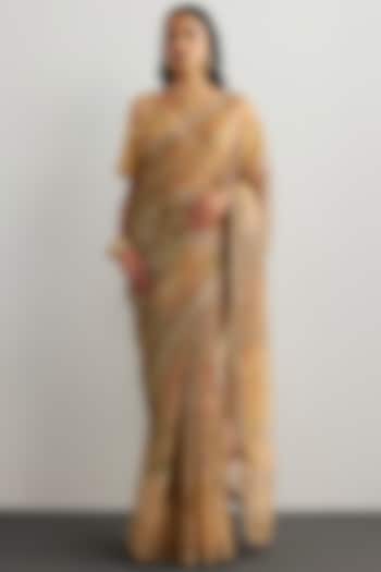 Peach Silk Satin Embroidered Bridal Saree Set by Ri Ritu Kumar at Pernia's Pop Up Shop
