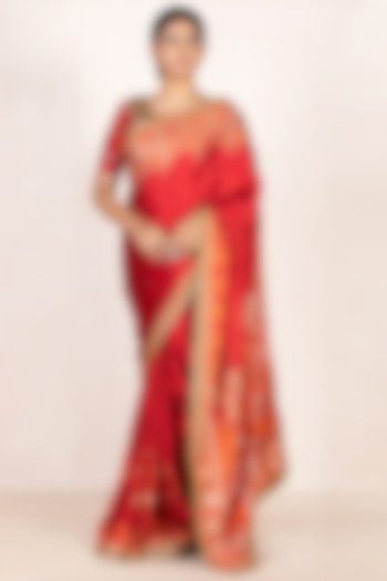 Red & Saffron Embroidered Saree Set by Ri Ritu Kumar