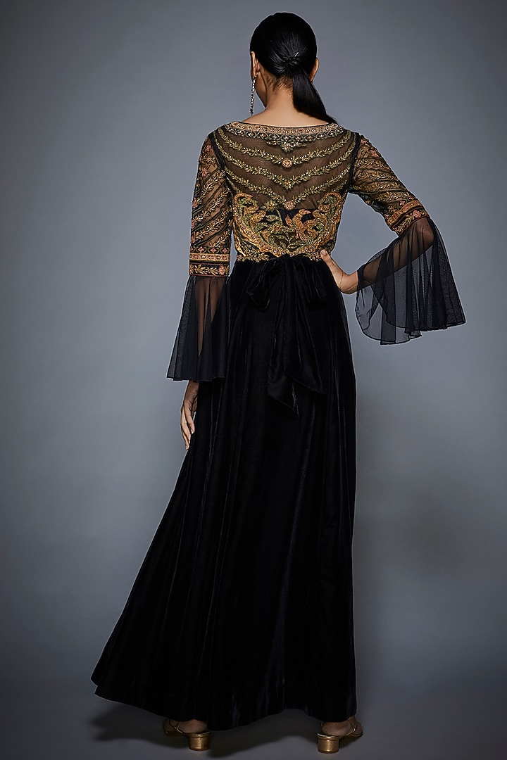 Black & Olive Green Embroidered Engagement Gown by Ri Ritu Kumar at Pernia's Pop Up Shop