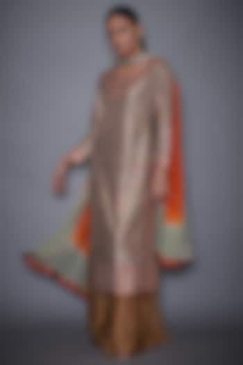 Khaki Rust Hand Embroidered Kurta Set by Ri Ritu Kumar at Pernia's Pop Up Shop