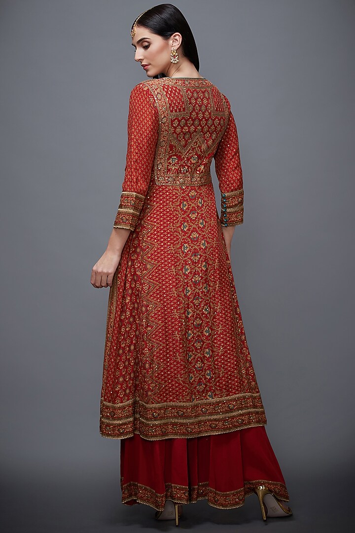 Rust Brown Hand Embroidered Kurta Set by Ri Ritu Kumar at Pernia's Pop Up Shop