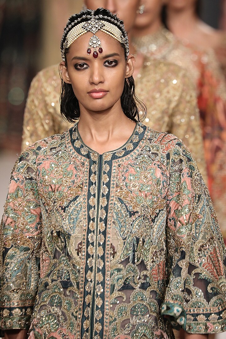 Green Silk Jacket With Romper by Ri Ritu Kumar at Pernia's Pop Up Shop