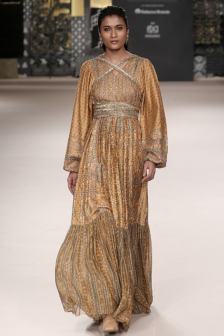 Rust Cotton & Silk Party Wear Dress by Ri Ritu Kumar at Pernia's Pop Up Shop