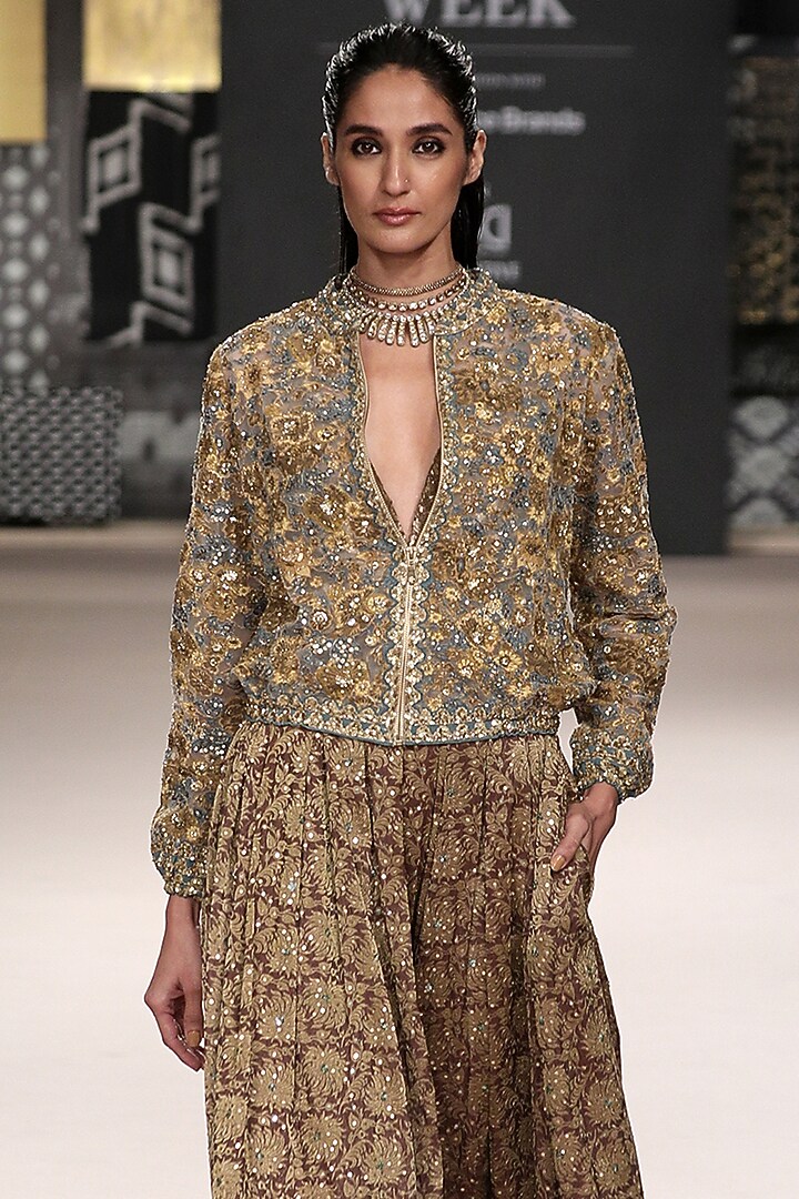 Brown Silk Jumpsuit by Ri Ritu Kumar at Pernia's Pop Up Shop