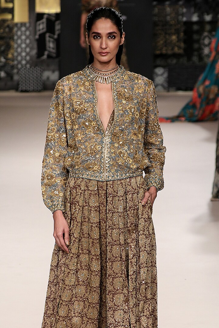 Blue & Khaki Nylon Jacket by Ri Ritu Kumar at Pernia's Pop Up Shop