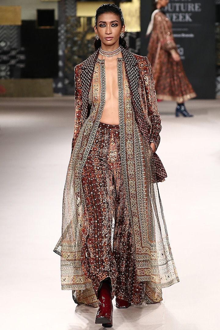 Multi-Colored Silk Velvet Jacket Set by Ri Ritu Kumar at Pernia's Pop Up Shop