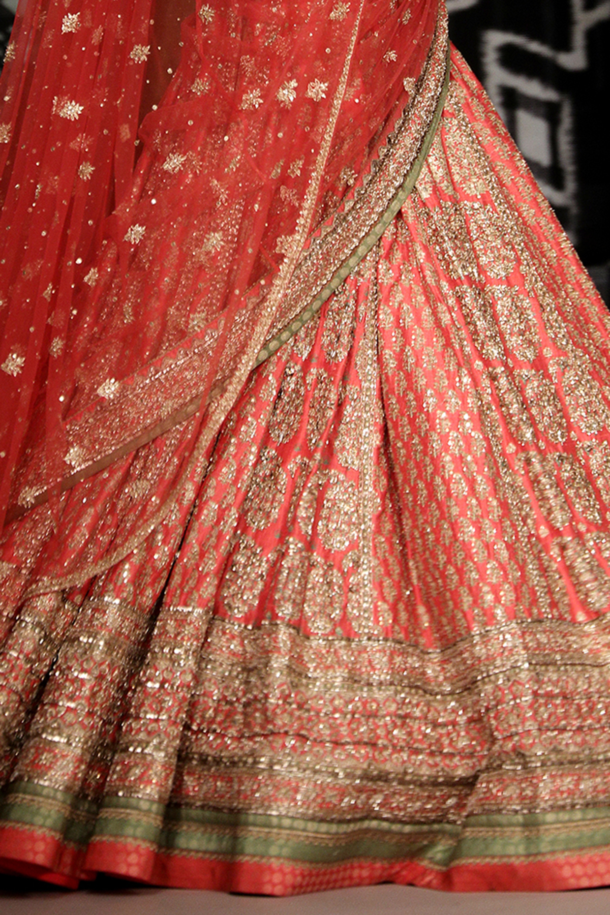 Coral Pink Silk Dupion Bridal Lehenga Set by Ri Ritu Kumar at Pernia s Pop Up Shop 2024